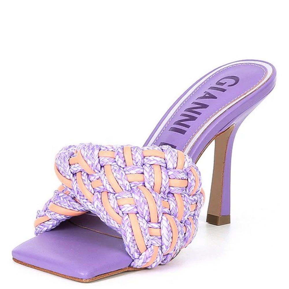 EUC GIANNI BINI bibby woven breaded cord purple square toe heels-worn once - Picture 3 of 10